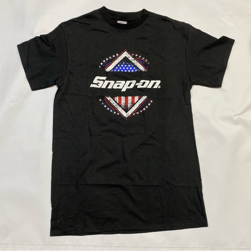 Snap on branded Delta Pro Weight Black Crewneck Tee with Red & Blue Label